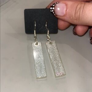 Silver Glitter Drop Earrings